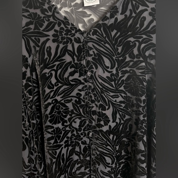 VINTAGE LAURA ASHLEY 90s Burnout Velvet Sheer Button Top Whimsigoth Witchy Sz XL - Picture 4 of 11